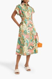 Image of sale on Suspicious Minds Cutout Printed Cotton-poplin Midi Shirt Dress