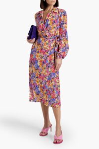 Image of sale on Through the Grapevine Wrap-effect Floral-print Silk Crepe De Chine Midi Dress