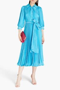 Image of sale on Pleated Metallic Chiffon Midi Shirt Dress