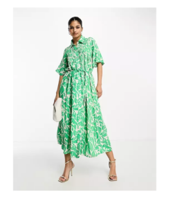 Image of sale on Floral Belted T-shirt Midi Dress in Green