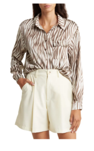 Image of sale on Print Satin One Pocket Utility Button-up Shirt