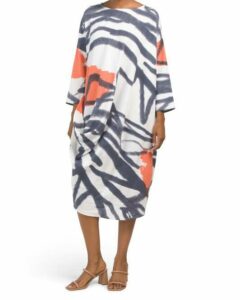 Image of sale on Linen Blend Abstract Printed Midi Dress