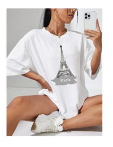 Image of sale on Ezwear Eiffel Tower Print Drop Shoulder Tee