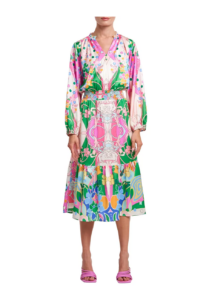 Image of sale on Irena Floral Long Sleeve Satin Dress