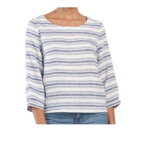 Image of sale on Balloon Sleeve Boxy Linen Blend Striped Top