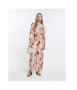 Image of sale on Pink Marble Print Twist Front Midi Dress
