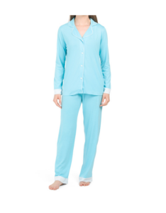 Image of sale on Banded Long Sleeve Notch Top Pant Pj Set