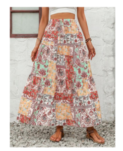 Image of sale on Vcay Patchwork Print Ruffle Hem Skirt