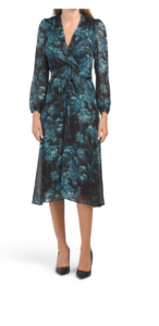 Image of sale on Long Sleeve Floral Lurex Chiffon Midi Dress