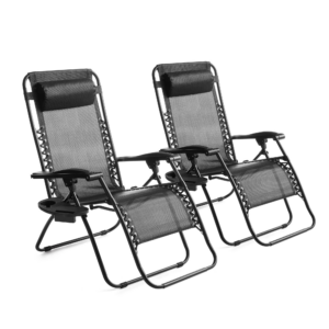 Image of sale on Mainstays Zero Gravity Chair Lounger, 2 Pack – Black