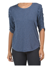 Image of sale on Elbow Puff Ruched Sleeve Hi-lo Shirttail Hem Tee