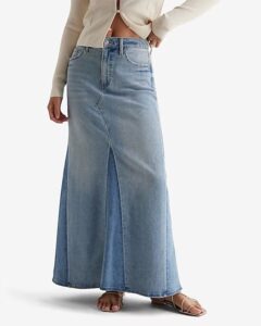 Image of sale on High Waisted Two Tone Maxi Denim Skirt