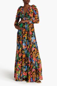 Image of sale on Gathered Floral-print Chiffon Maxi Dress
