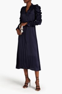 Image of sale on Ruched Satin-crepe Midi Dress