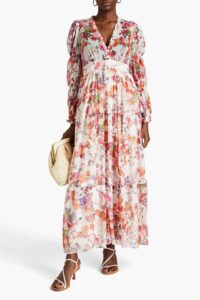 Image of sale on Gathered Floral-print Crepon Maxi Dress