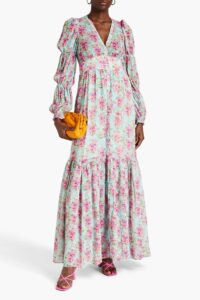 Image of sale on Gathered Floral-print Crepe Maxi Dress