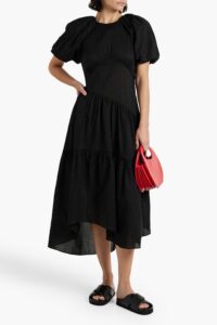 Image of sale on Asymmetric Gathered Cotton-seersucker Midi Dress