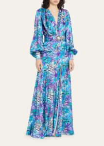 Image of sale on Carmen Botanical-print Deep V-neck Gown