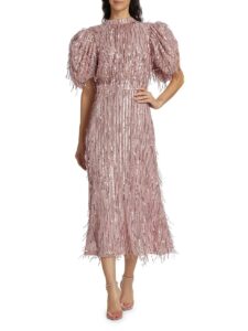 Image of sale on Icons Sequin Fringe Puff-sleeve Dress