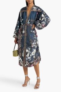 Image of sale on Belted Embellished Silk Crepe De Chine Midi Dress