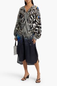 Image of sale on Embellished Printed Silk-chiffon Midi Dress