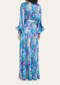 Image of sale on Carmen Botanical-print Deep V-neck Gown
