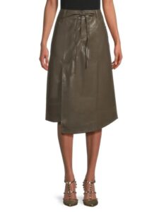 Image of sale on Belted Faux Leather Midi Skirt