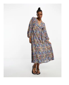 Image of sale on Vero Moda Wrap Long Sleeve Midi Dress in Florals