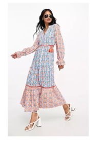 Image of sale on Palm Tree Print Midi Dress in Cobalt
