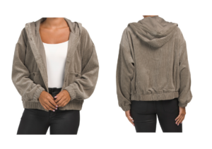 Image of sale on Waffle Cord Oversized Jacket with Button Front and Hood