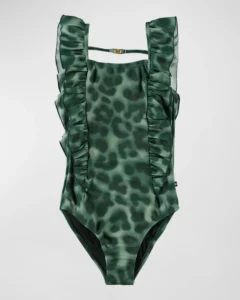Image of sale on Girl’s Nathalie Vertical Ruffles One-piece Swimsuit, Size 4-6