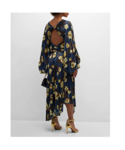 Image of sale on Palms Metallic Pleated Midi Dress