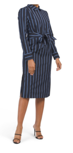 Image of sale on Tie Front Stripe Midi Dress