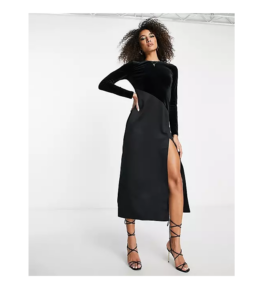 Image of sale on River Island Velvet and Satin Mix Bias Cut Midi Dress in Black