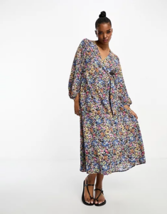 Image of sale on Wrap Long Sleeve Midi Dress in Florals