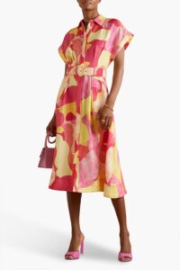 Image of sale on Toretta Belted Printed Linen-blend Midi Shirt Dress