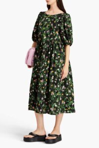 Image of sale on Ursi Gathered Floral-print Crepe Midi Dress