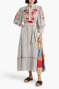 Image of sale on Juliette Embroidered Striped Cotton-jacquard Maxi Dress