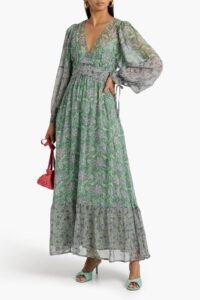 Image of sale on Loah Gathered Printed Cotton-voile Maxi Dress
