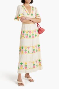 Image of sale on Clemence Embroidered Cotton-gauze Maxi Dress