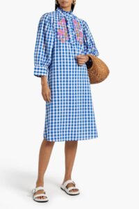 Image of sale on Polly Embroidered Gingham Cotton Midi Dress