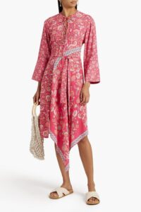 Image of sale on Dandy Lace-up Printed Crepe Midi Dress