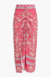 Image of sale on Dandy Ruched Printed Crepe Maxi Skirt