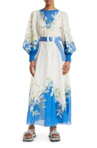 Image of sale on Rite Floral Embroidered Belted Long Sleeve Linen Dress