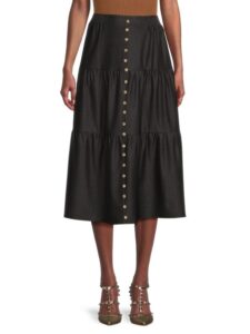Image of sale on Button Front Tiered Midi Skirt