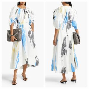 Image of sale on Printed Cotton-blend Poplin Midi Dress