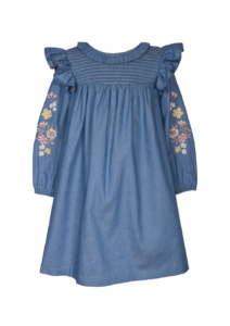 Image of sale on Kids’ Floral Embroidered Long Sleeve Denim Dress