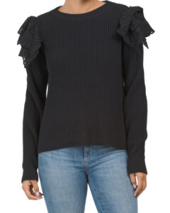 Image of sale on Eyelet Trimmed Crew Neck Sweater