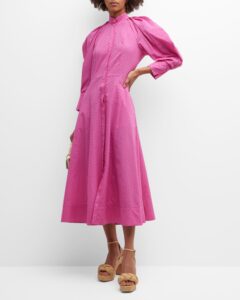 Image of sale on Busseto Blouson-sleeve Swiss Dot Midi Dress