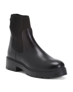 Image of sale on Leather Ribbed Knit Chelsea Booties